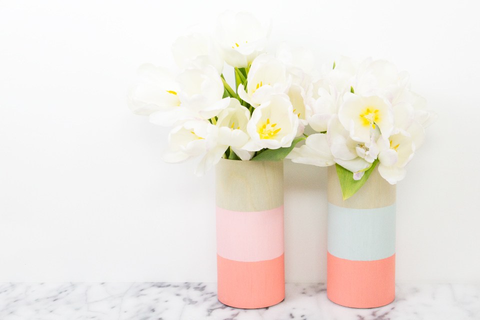 Colour Blocked Wooden Vases